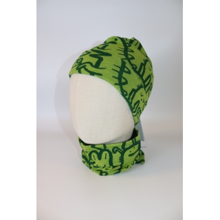 Zestaw dziecięcy czapka wraz z kominem - zielone zwierzątka.