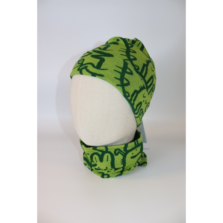 Zestaw dziecięcy czapka wraz z kominem - zielone zwierzątka.