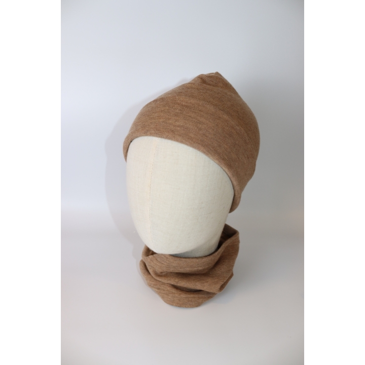 Zestaw czapka wraz z kominem - beżowo - karmelowy.