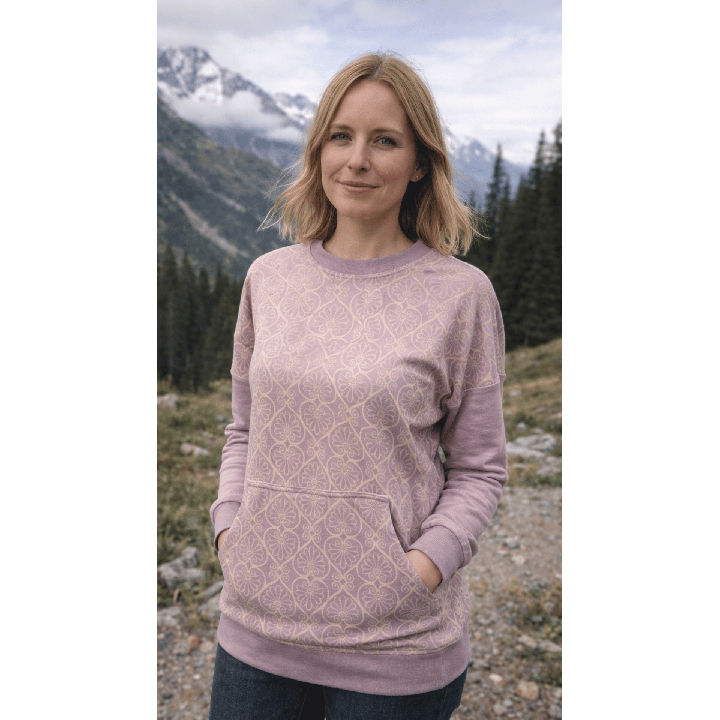 Bluza wełniana oversize fioletowa w ornamenty S/M