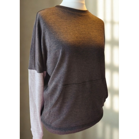 Bluza wełniana oversize czekoladowy brązowo - beżowa L/XL