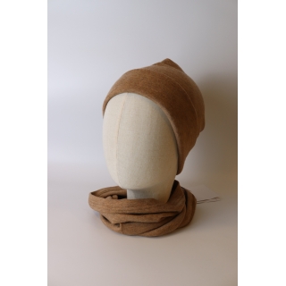 Dwuwarstwowa czapka z wełny merino – beżowo-karmelowa